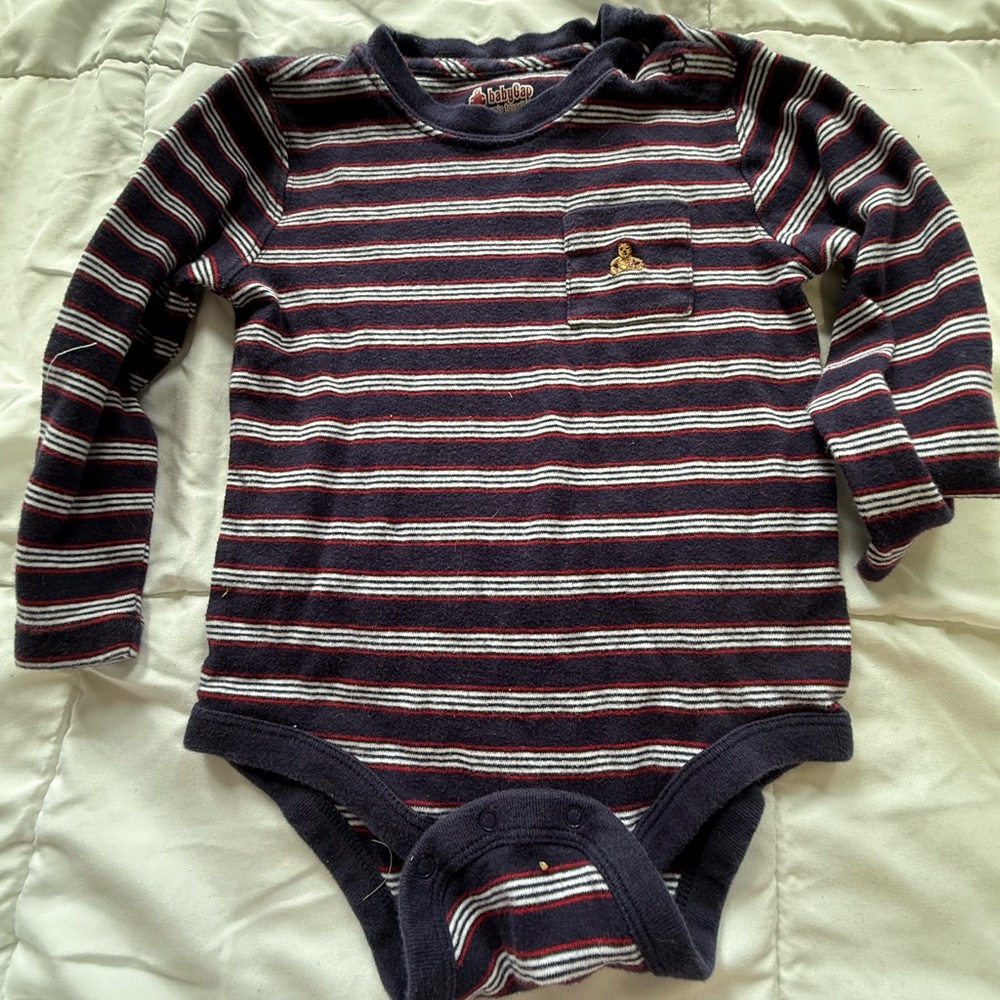 Gap Baby Boy Navy Blue Striped Cotton Onesie Long Sleeve Tee